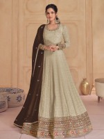 Beige Faux Georgette Designer Anarkali Suit